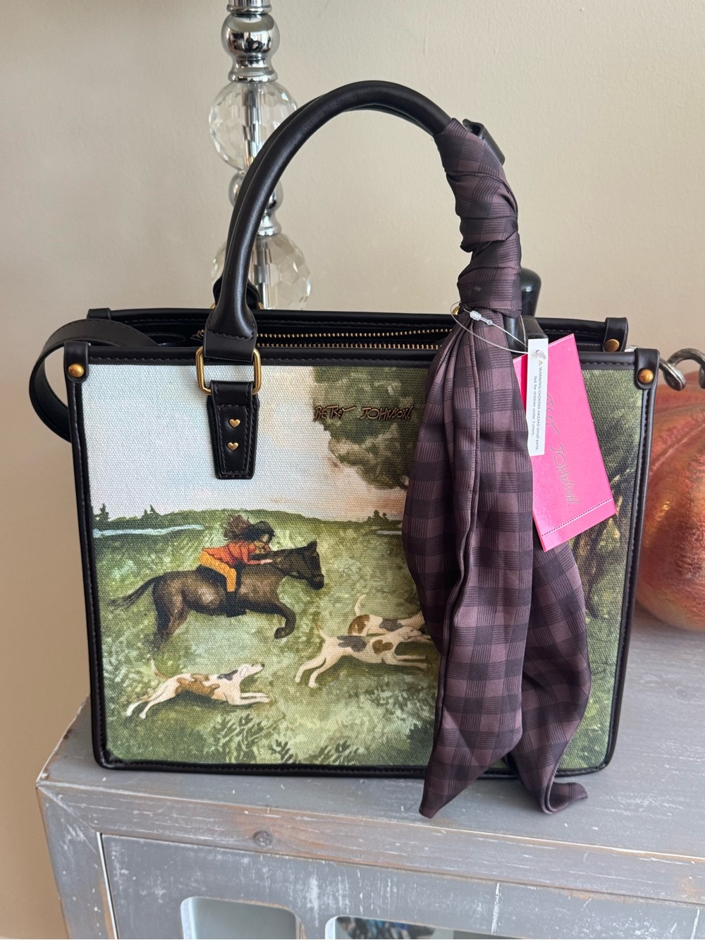 Betsey Johnson Equestrian Scene Tote Black & Green New